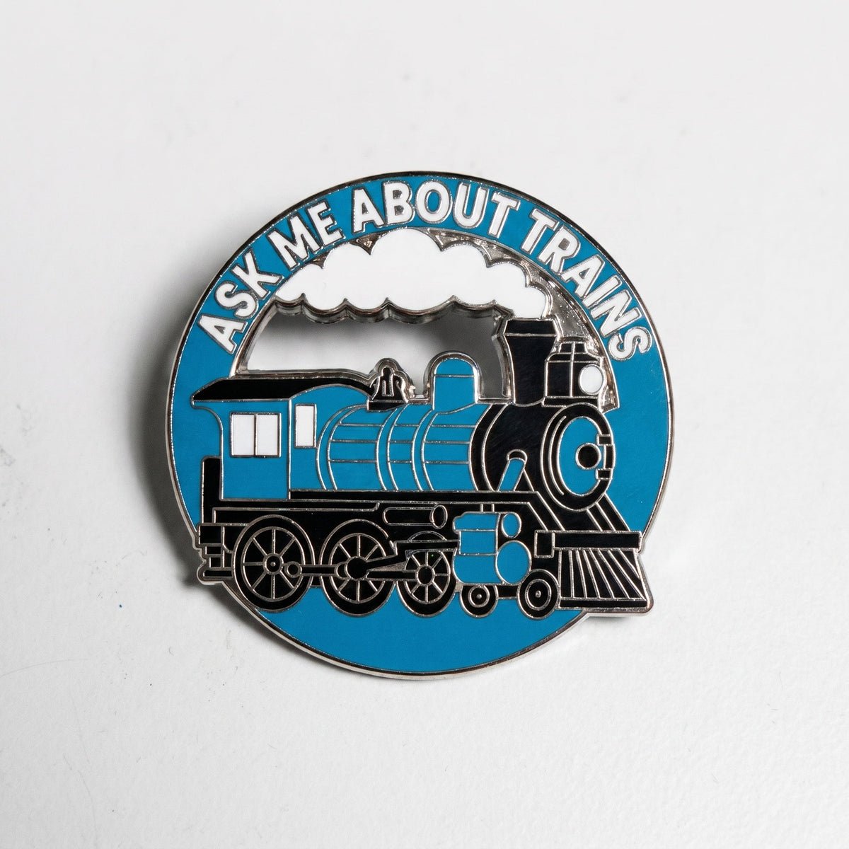 Ask Me About Trains Pin
